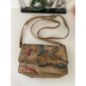 Vintage Sam Sam Painted Leather Art Crossbody Shoulder‎ Shoulder Bag Purse EUC